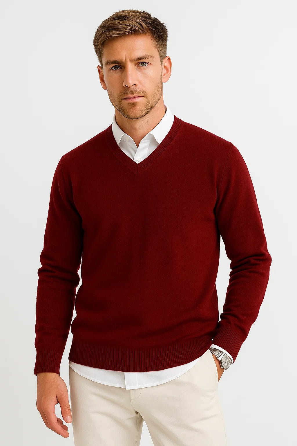 PULL EN TRICOT COL EN V POUR HOMME