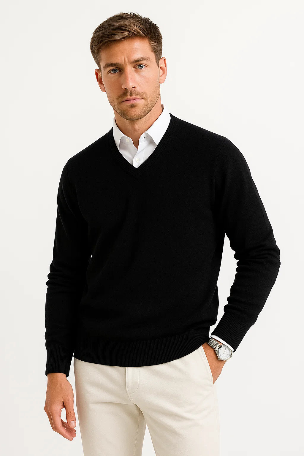 PULL EN TRICOT COL EN V POUR HOMME