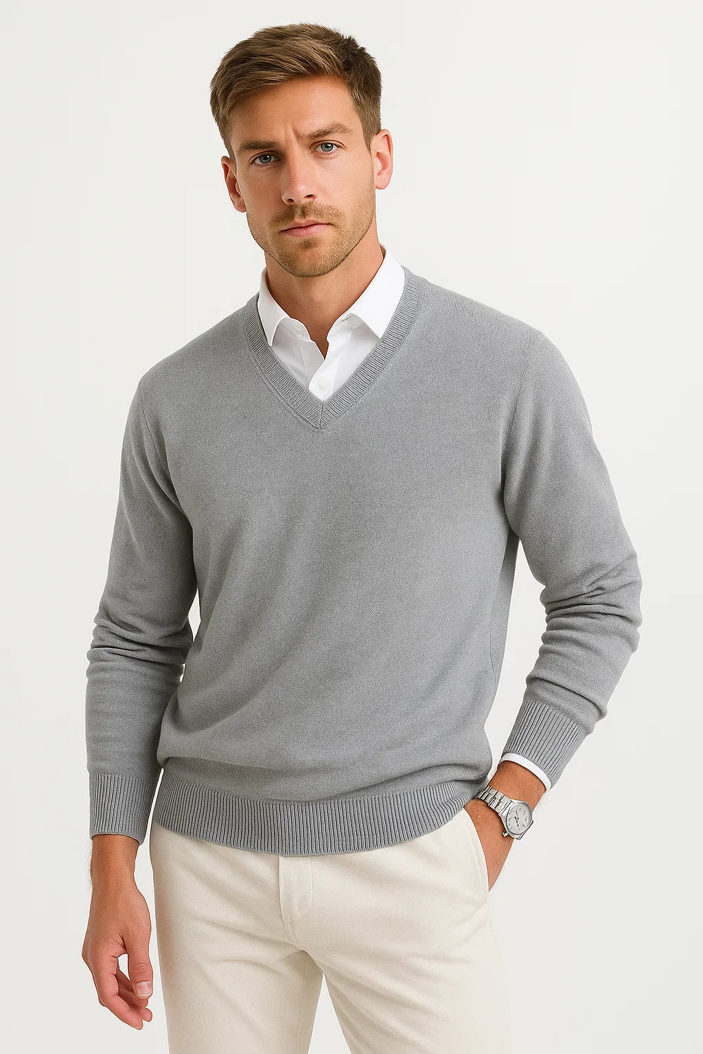 PULL EN TRICOT COL EN V POUR HOMME