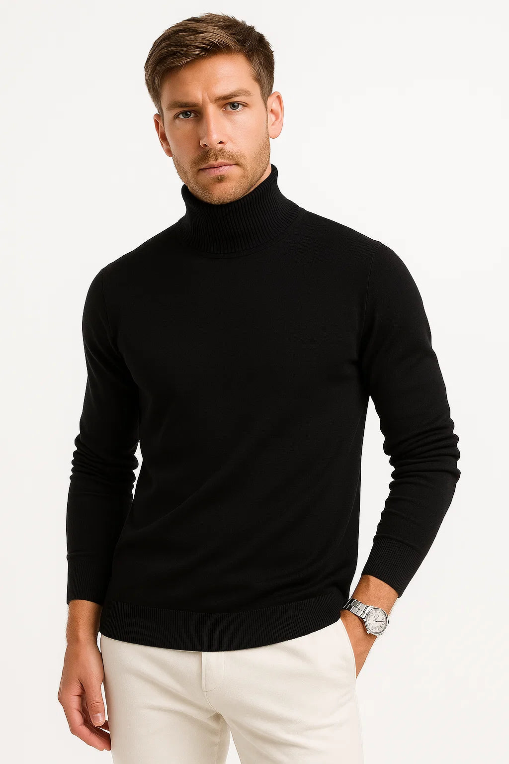 PULL COL ROULÉ EN MAILLE POUR HOMME