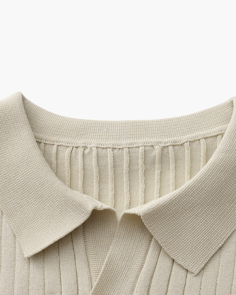 Polo Tricoté À Texture Côtelée Pour Hommes