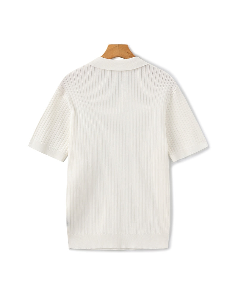 Polo Tricoté À Texture Côtelée Pour Hommes