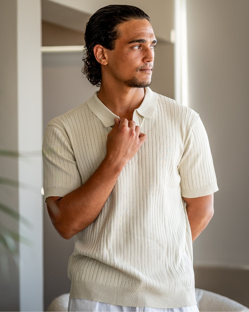 Polo Tricoté À Texture Côtelée Pour Hommes