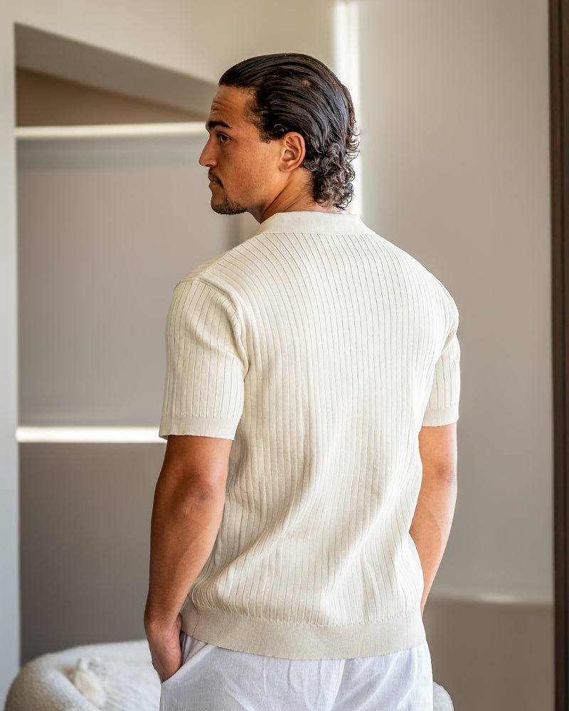 Polo Tricoté À Texture Côtelée Pour Hommes