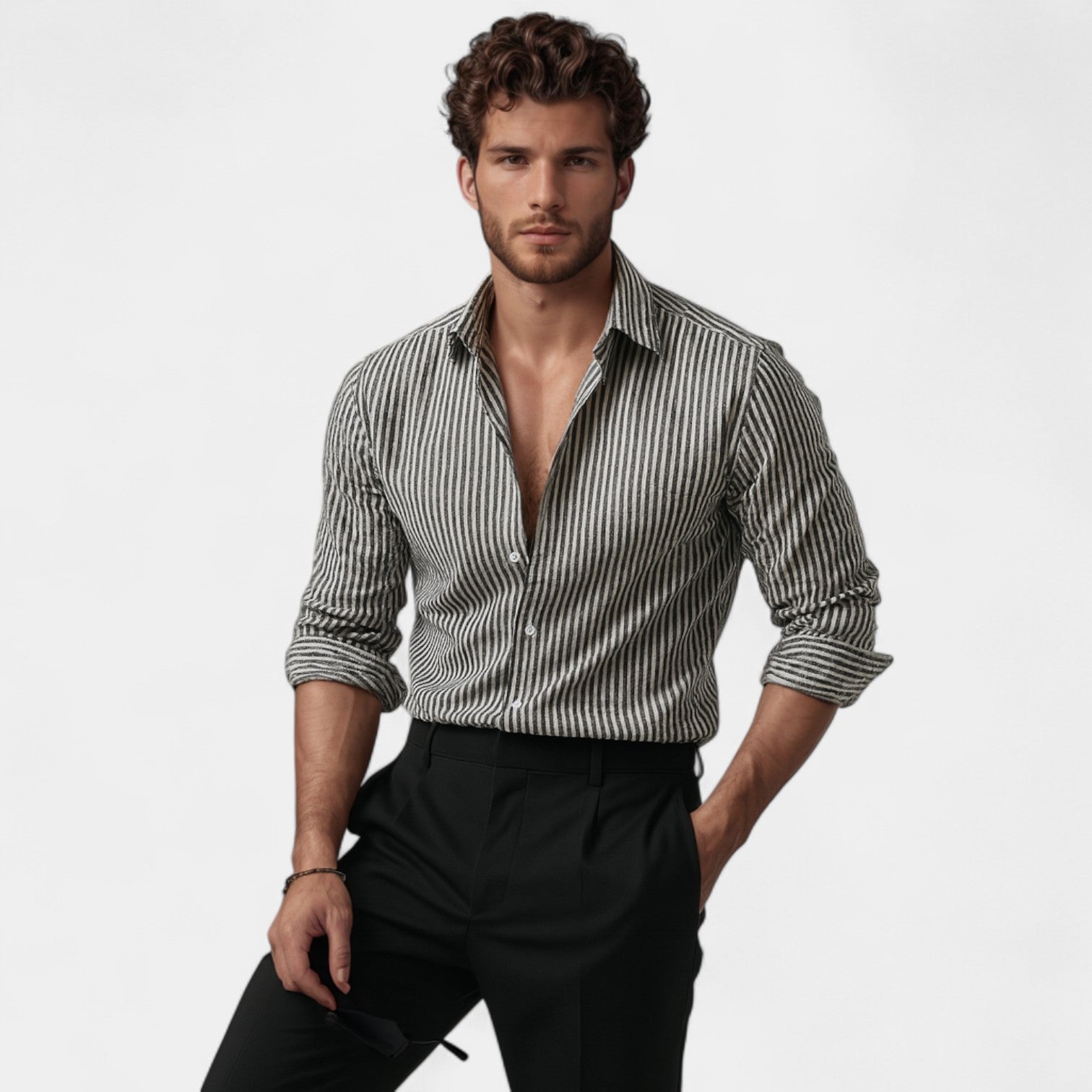 CHEMISE HOMME STYLE CARDIGAN À RAYURES
