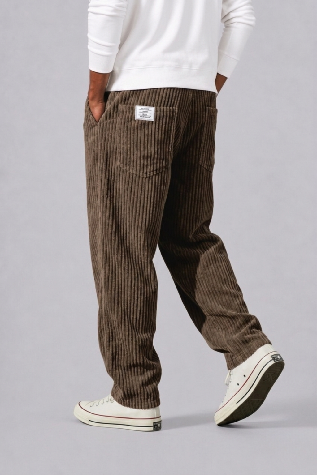 Pantalon En Velours Côtelé Avec Taille Élastique Pour Hommes