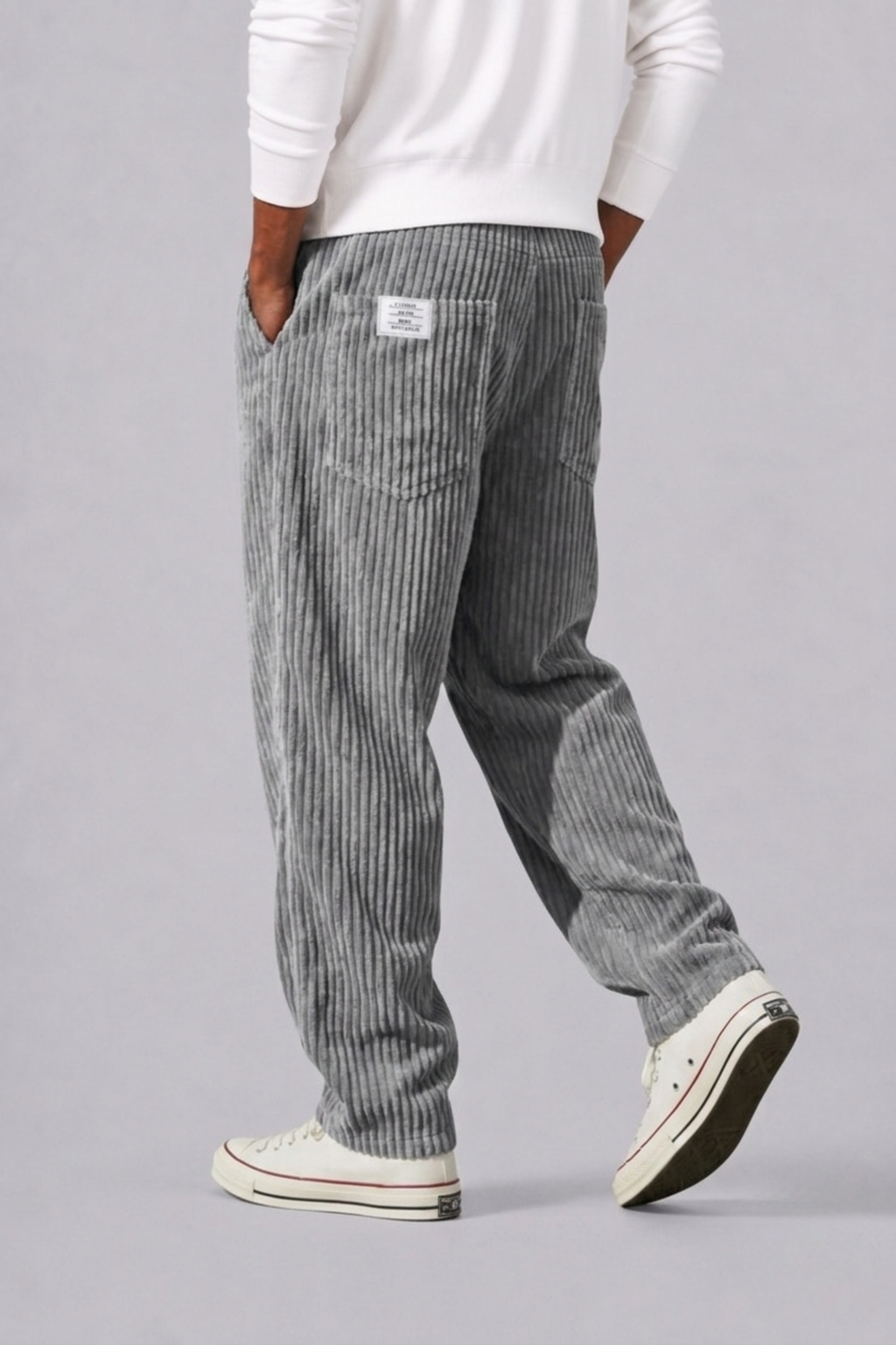 Pantalon En Velours Côtelé Avec Taille Élastique Pour Hommes