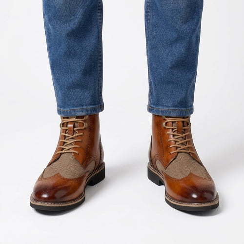 Bottines brogues à lacets à bout ailé pour hommes - Marron