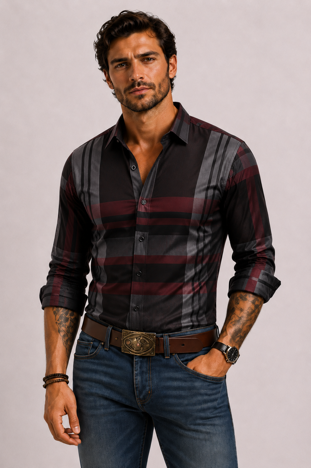 Chemise carreaux hommes - Noir-rouge