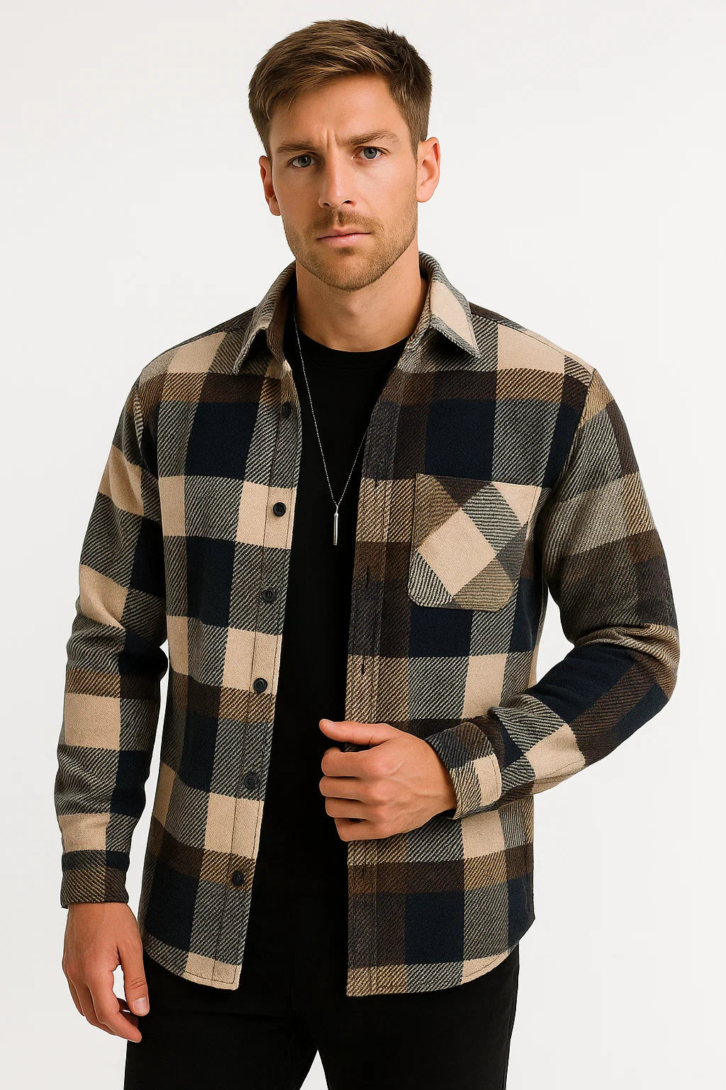 Chemise d’hiver à carreaux pour homme - Motif 4