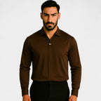 Chemise homme col v manches longues - Marron