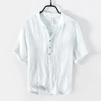 Chemise lin col montant pour homme - Blanc