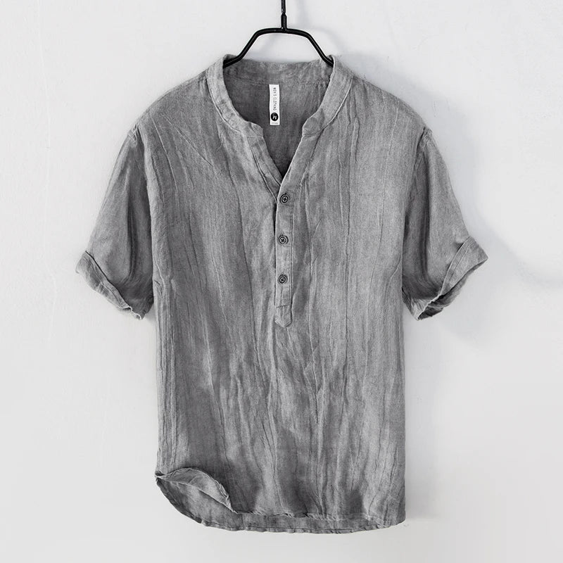 Chemise lin col montant pour homme - Gris