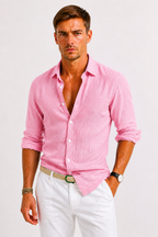 Chemise lin hommes - Rose