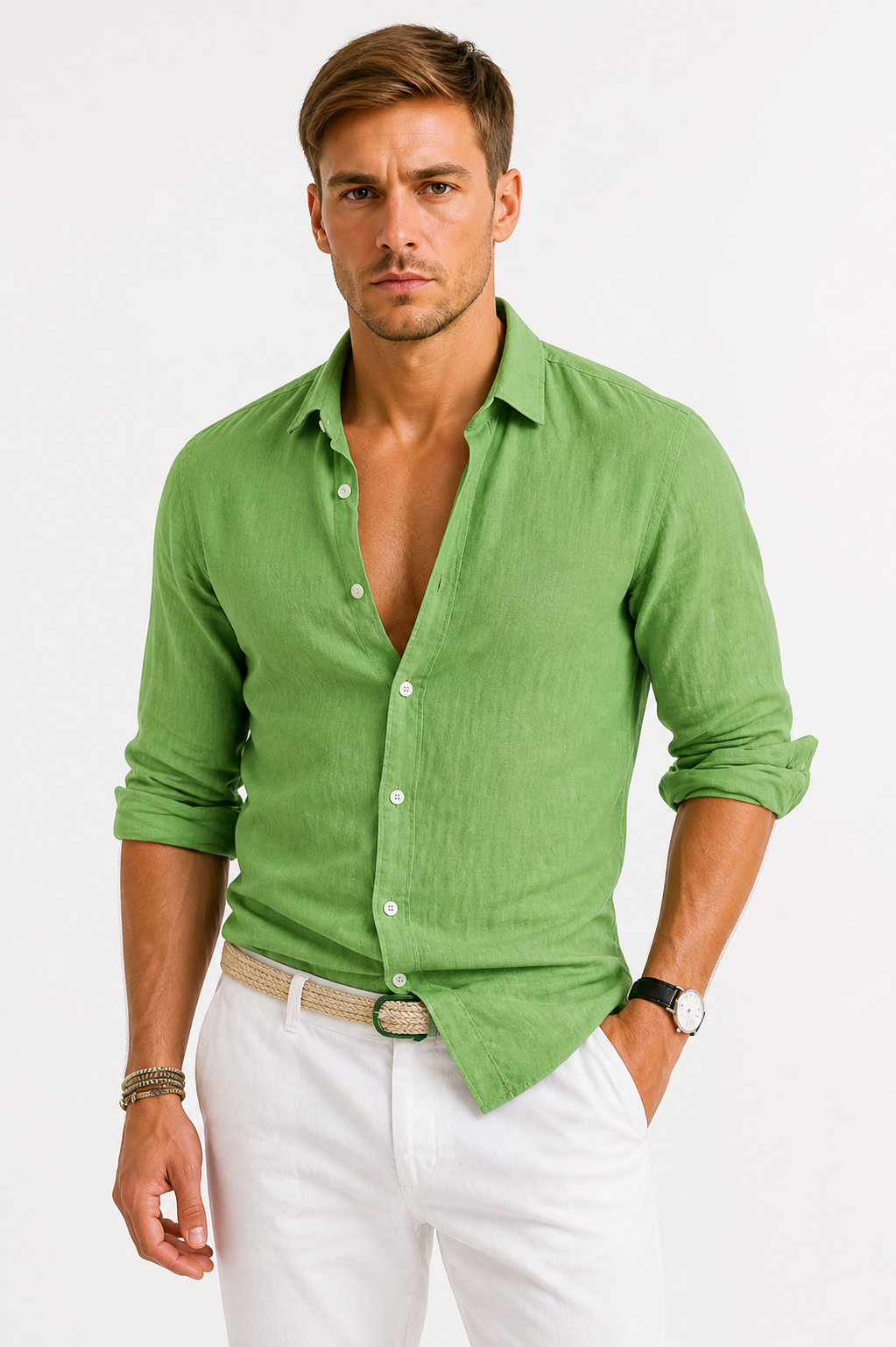 Chemise lin hommes - Vert