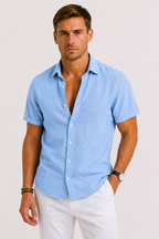 Chemise lin hommes - Bleu clair