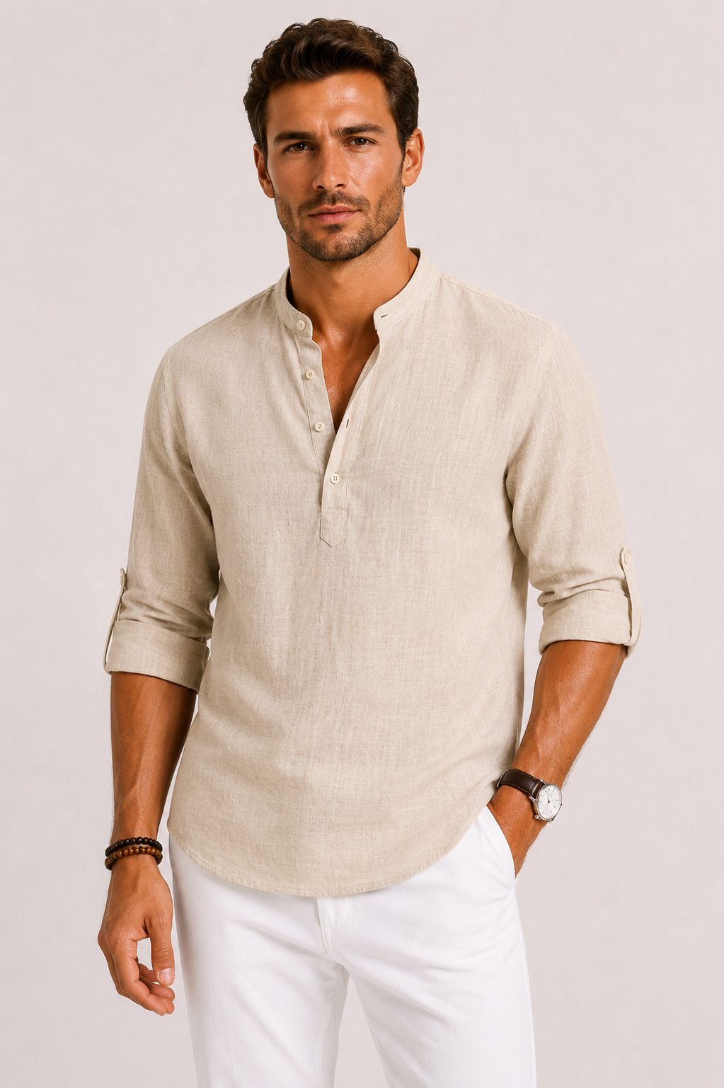 Chemise lin hommes - Kaki