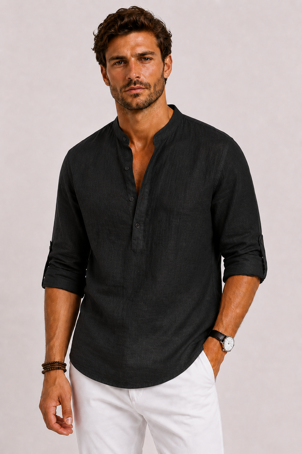 Chemise lin hommes - Noir