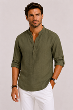 Chemise lin hommes - Vert militaire