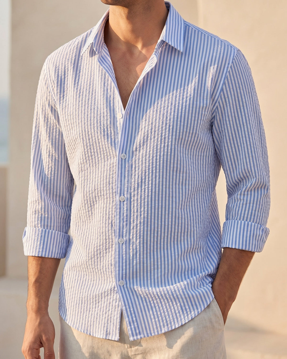 Chemise texturée avec motif vertical pour hommes - image 12