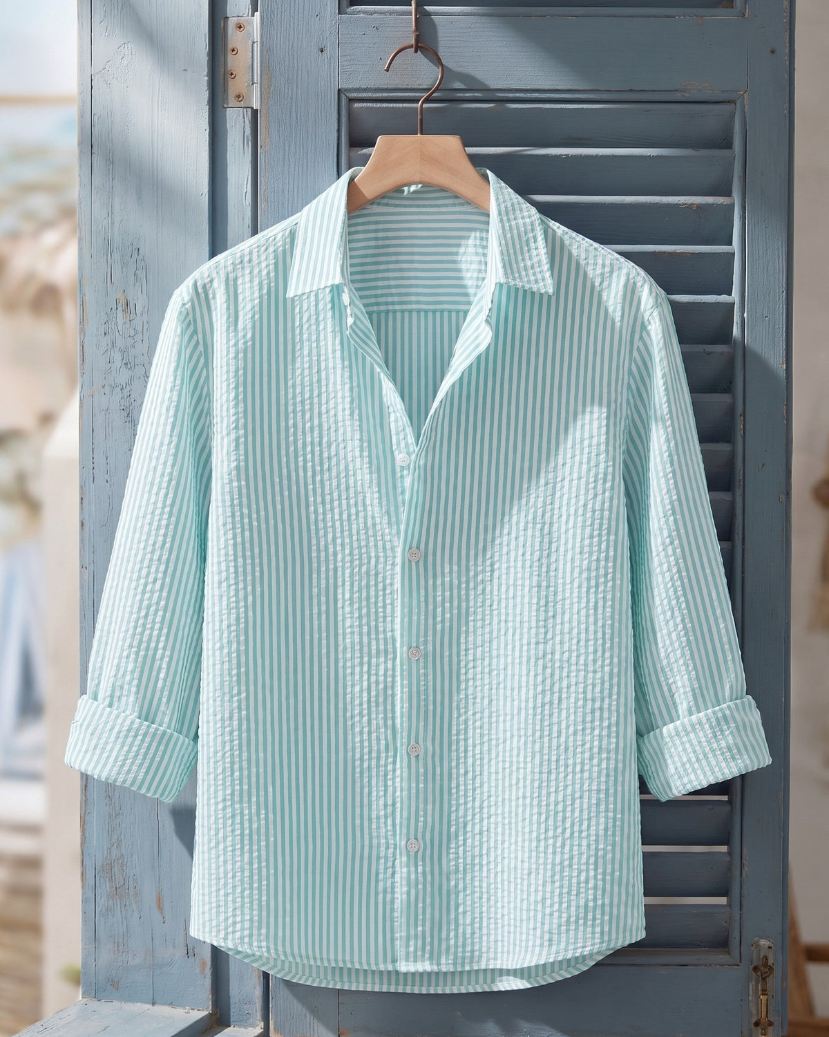 Chemise texturée avec motif vertical pour hommes - Bleu clair