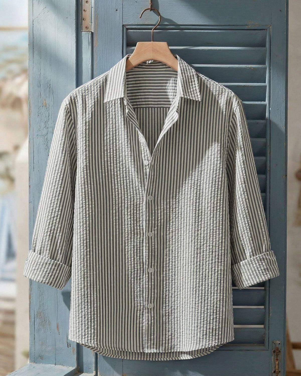 Chemise texturée avec motif vertical pour hommes - Gris