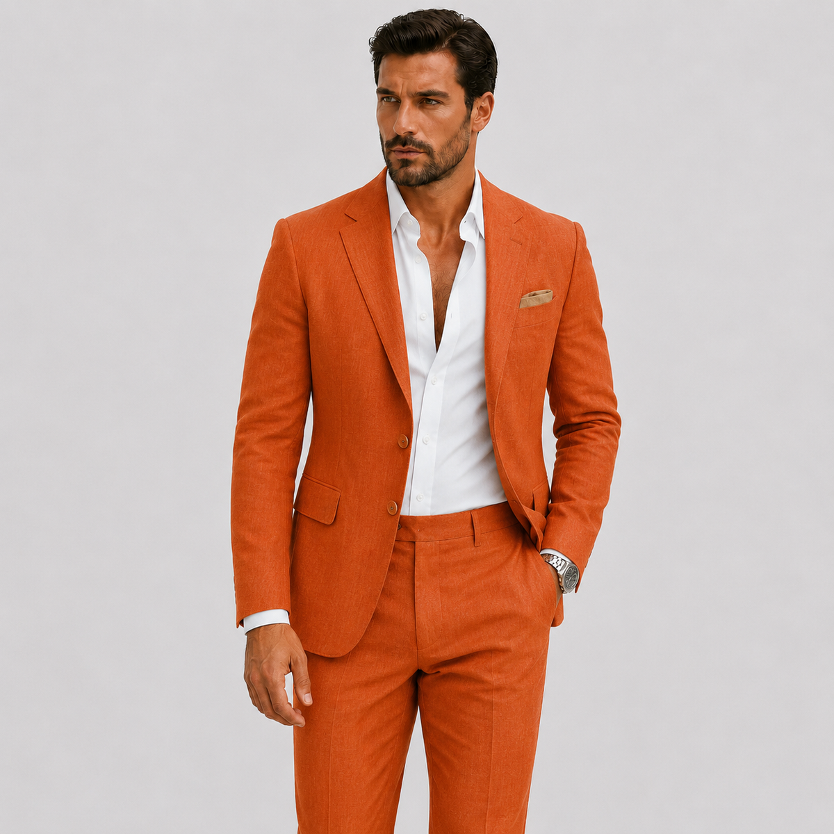 Costume homme en lin - Orange brûlé