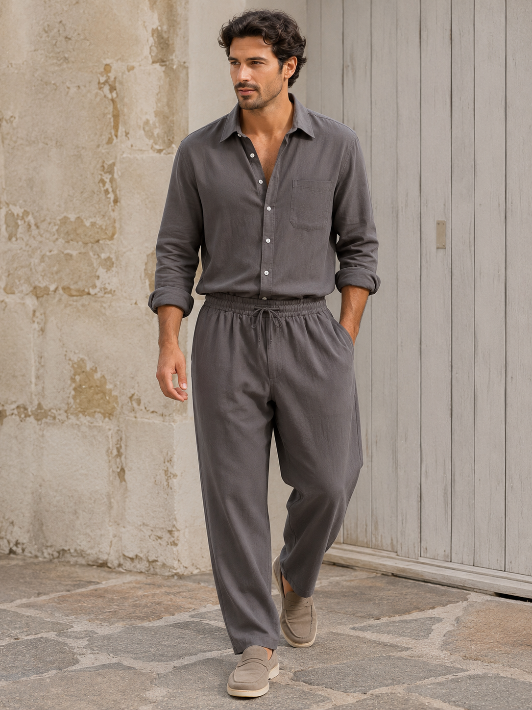 Costume lin pour homme - Gris