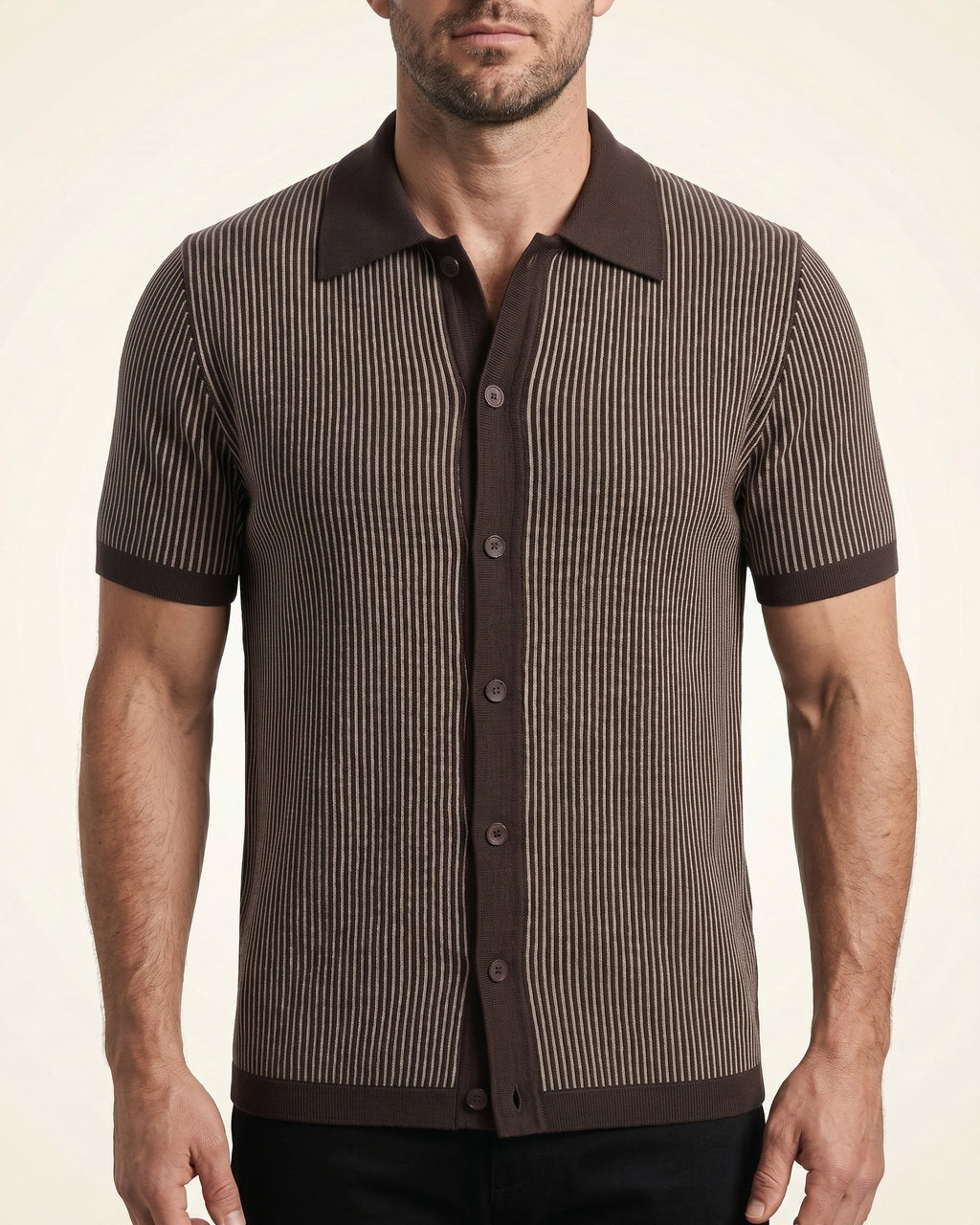 Polo Tricoté À Rayures Verticales Pour Hommes