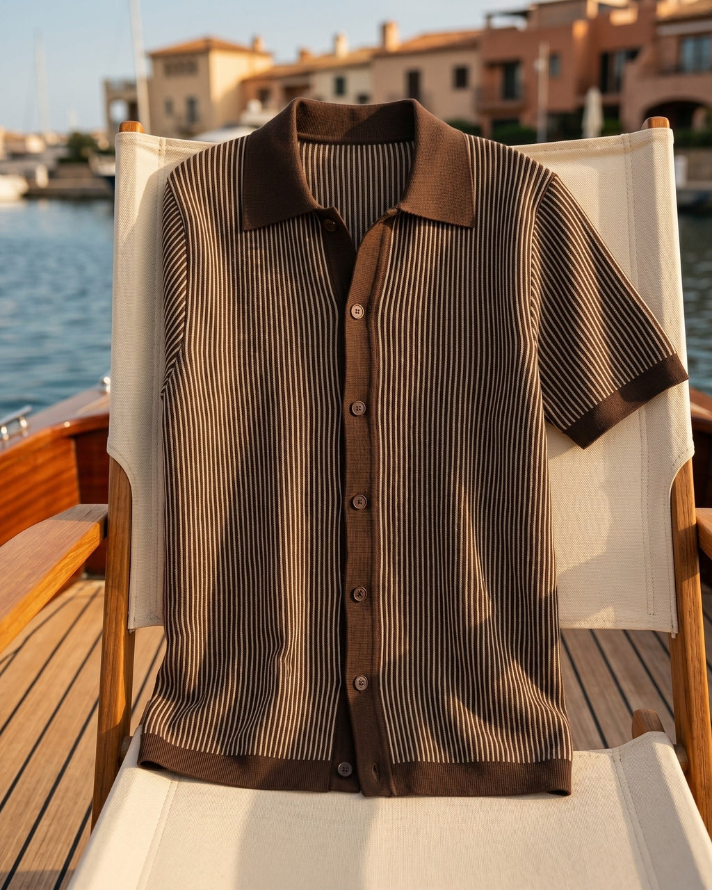 Polo Tricoté À Rayures Verticales Pour Hommes