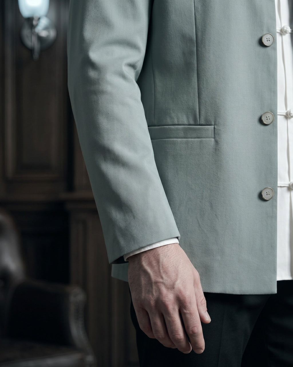 Gilet À Col Mao Avec Poches Passepoilées Pour Hommes