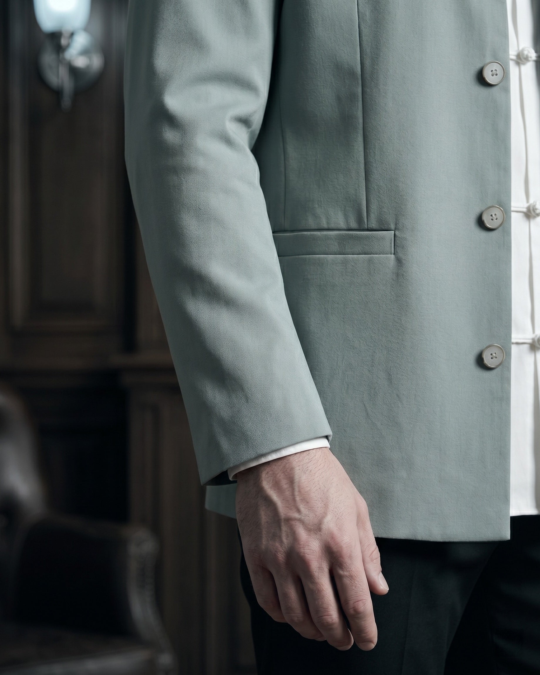 Gilet À Col Mao Avec Poches Passepoilées Pour Hommes