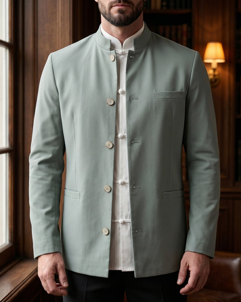 Gilet À Col Mao Avec Poches Passepoilées Pour Hommes
