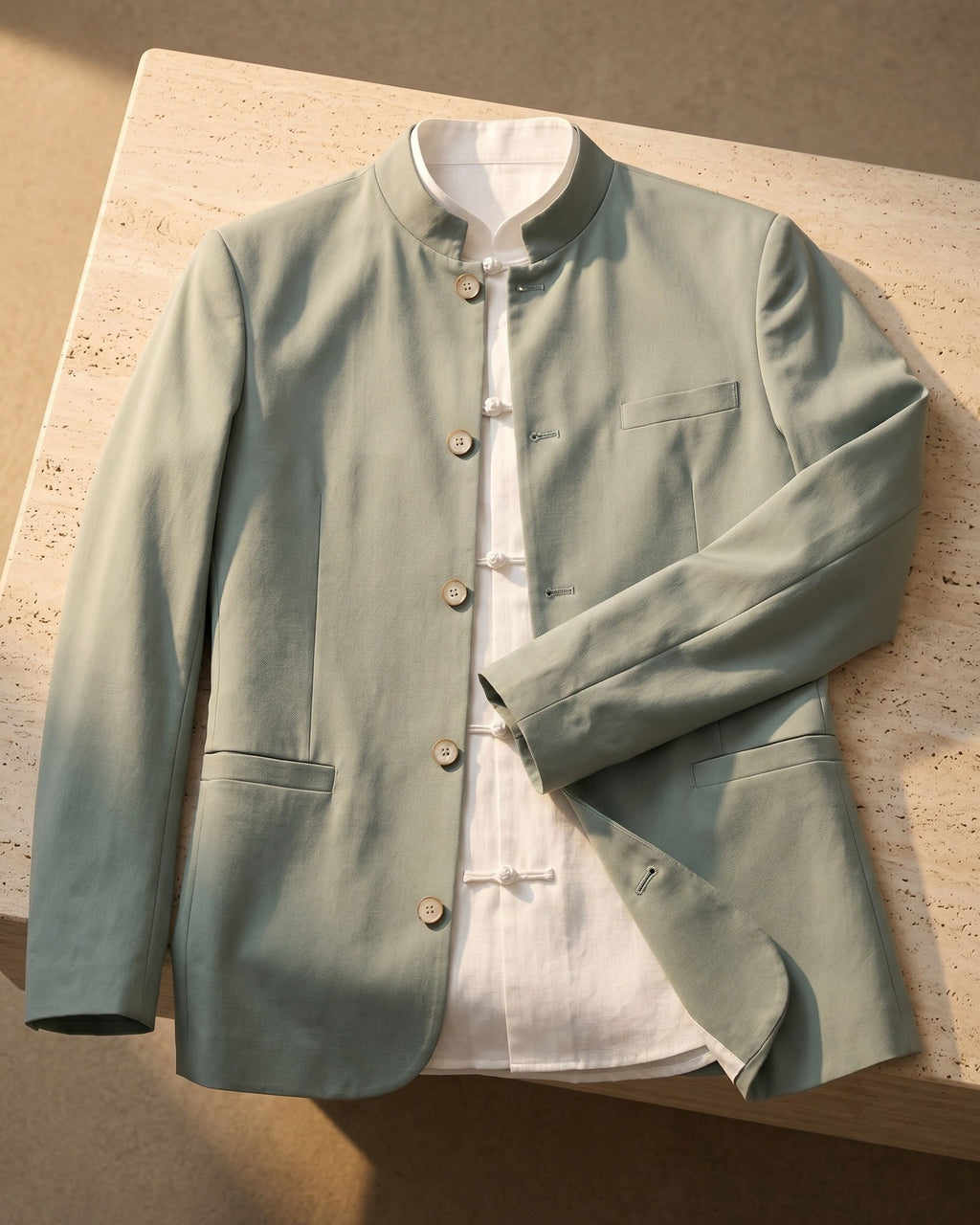 Gilet À Col Mao Avec Poches Passepoilées Pour Hommes