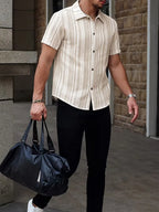 Chemise À Rayures Verticales Texturées Pour Hommes