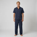 Ensemble chemise col v avec pantalon ample pour hommes - Bleu marine