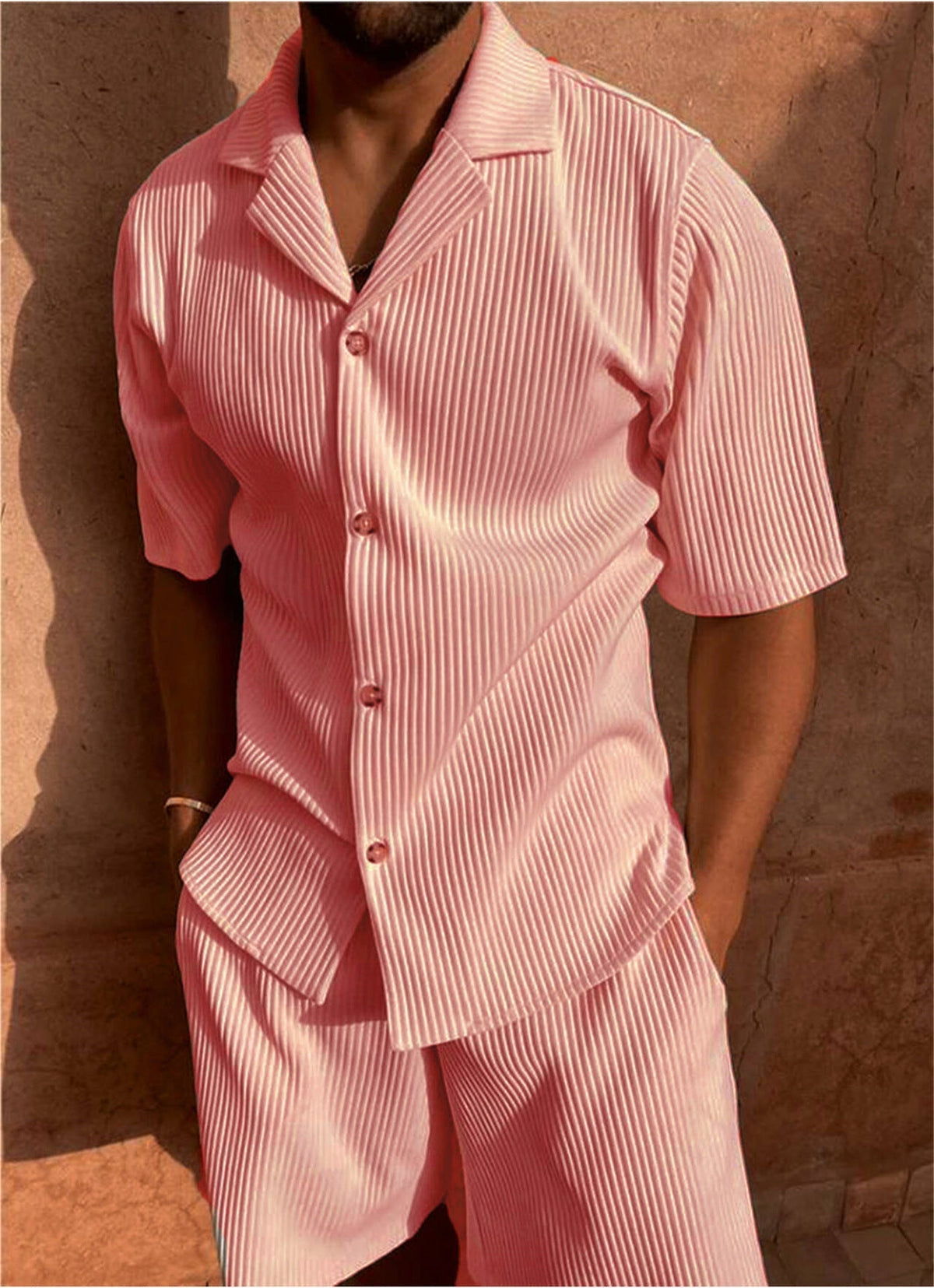 Ensemble homme chemise & short - Rose