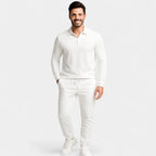 Ensemble homme polo manches longues et pantalon - Blanc