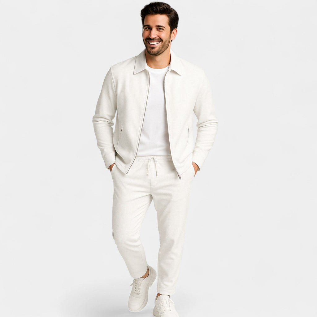 Ensemble homme veste zippée et pantalon slim - Blanc