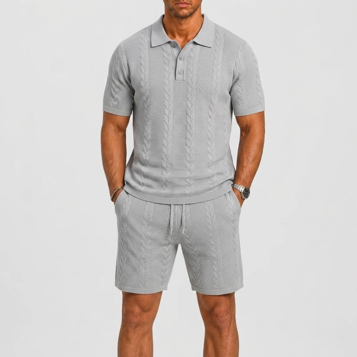 Ensemble polo manches courtes avec short pour hommes - Gris