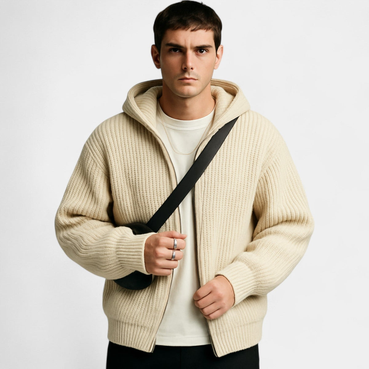 Gilet à capuche zippé homme - Beige