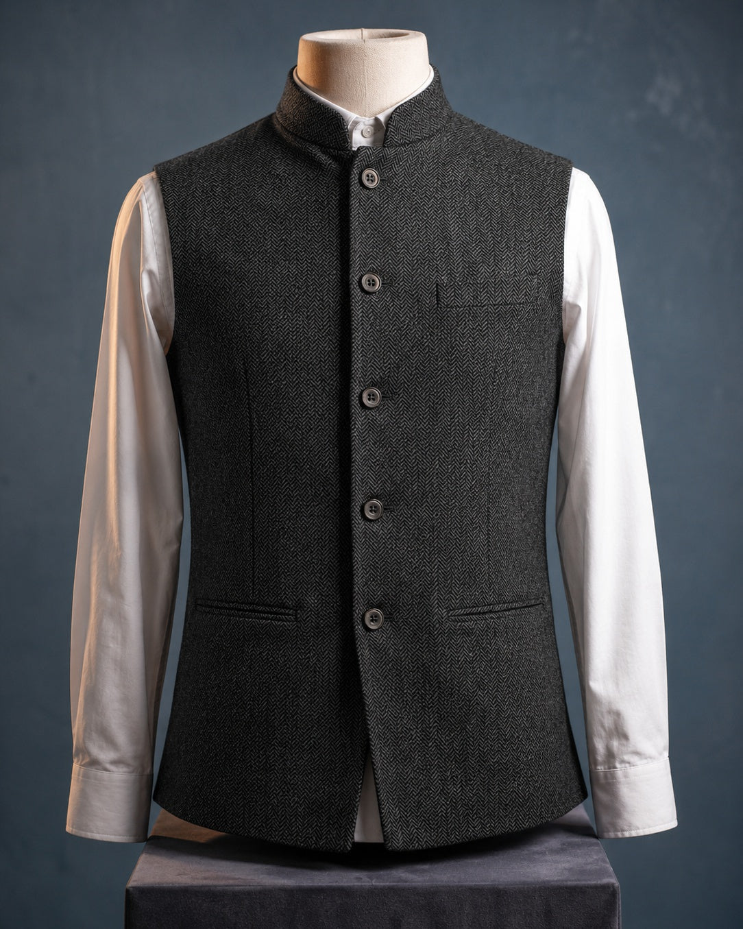 Gilet à col mao avec fermeture boutonnée pour hommes - Gris foncé