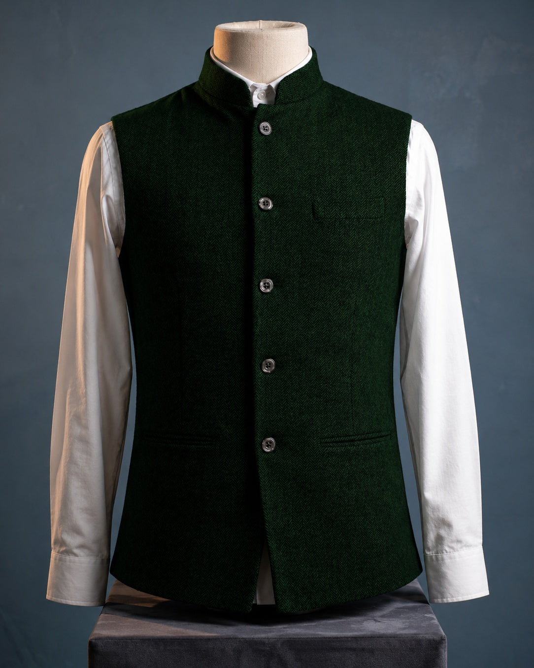 Gilet à col mao avec fermeture boutonnée pour hommes - Vert foncé