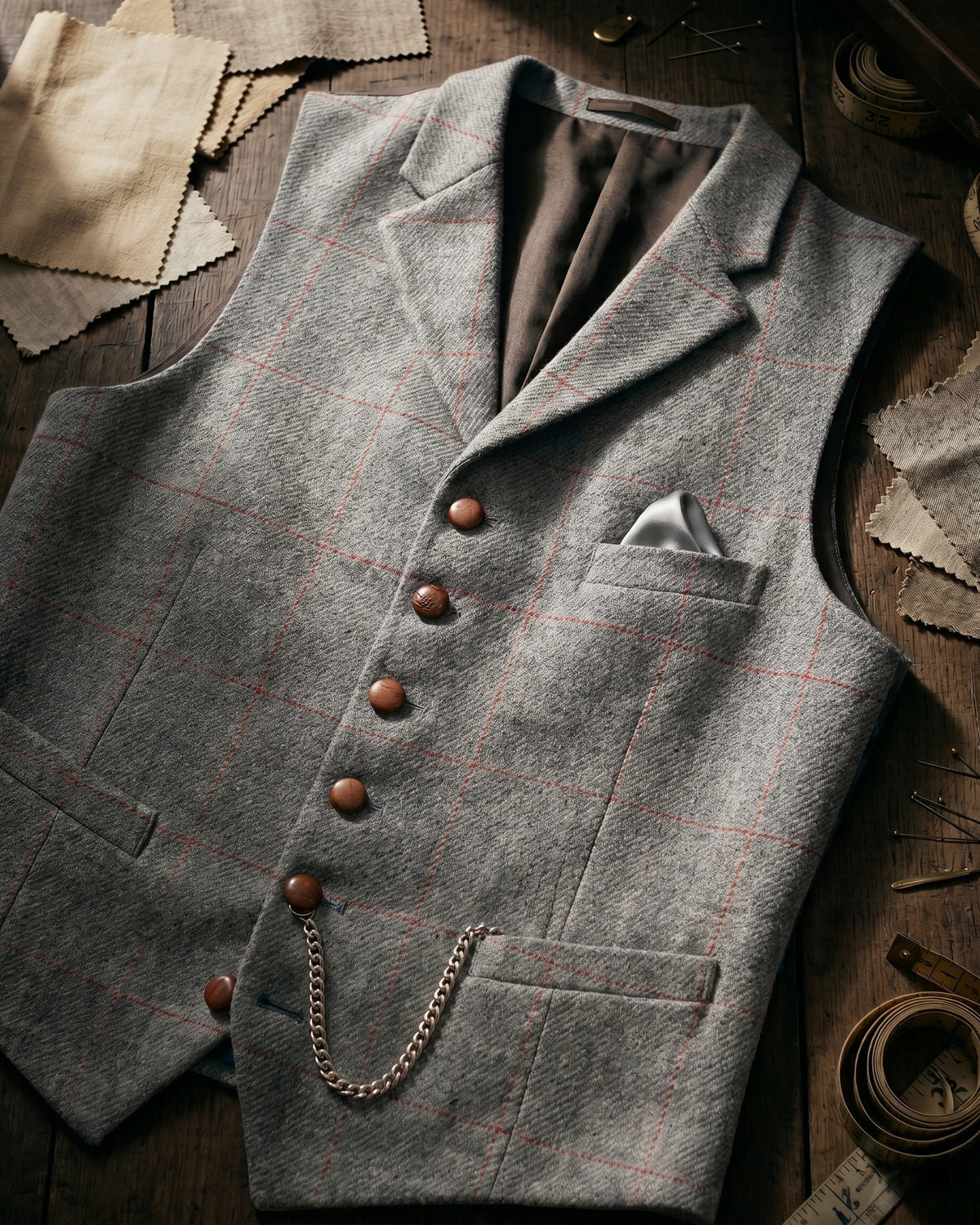 Gilet à revers avec motif à carreaux pour hommes - Gris clair