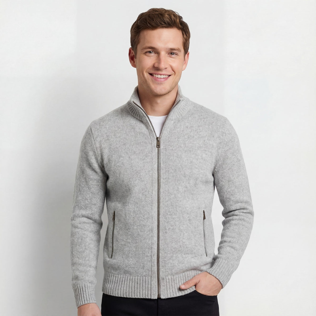Gilet homme maille col montant - Gris clair