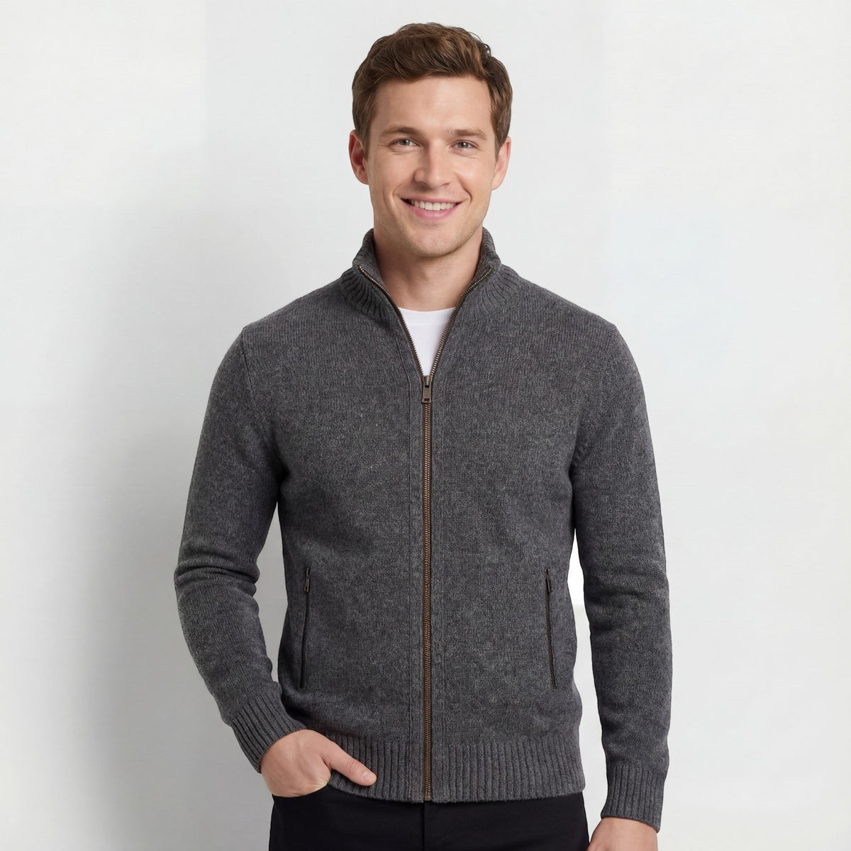 Gilet homme maille col montant - Gris foncé