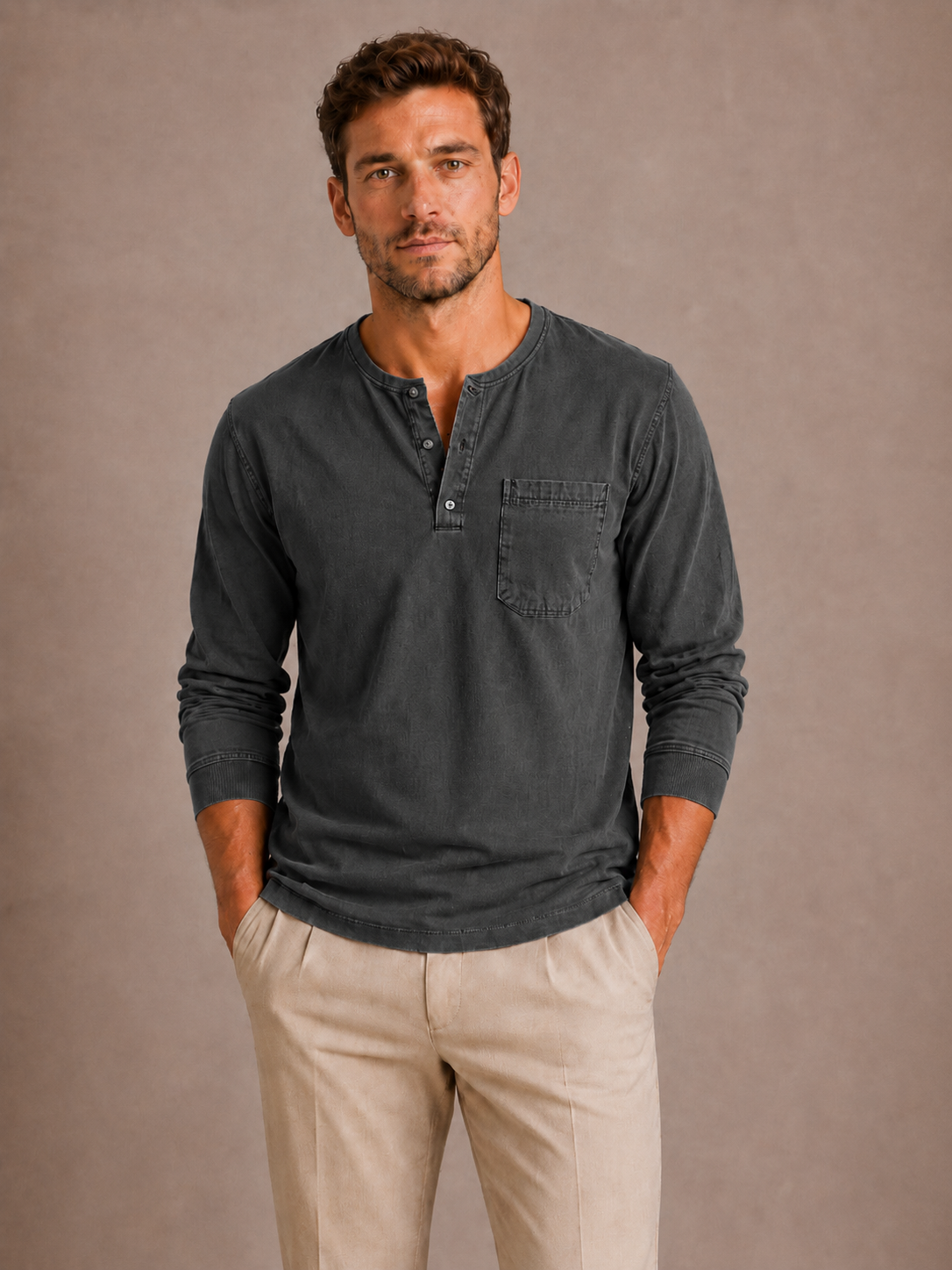 Henley manches longues hommes - Noir