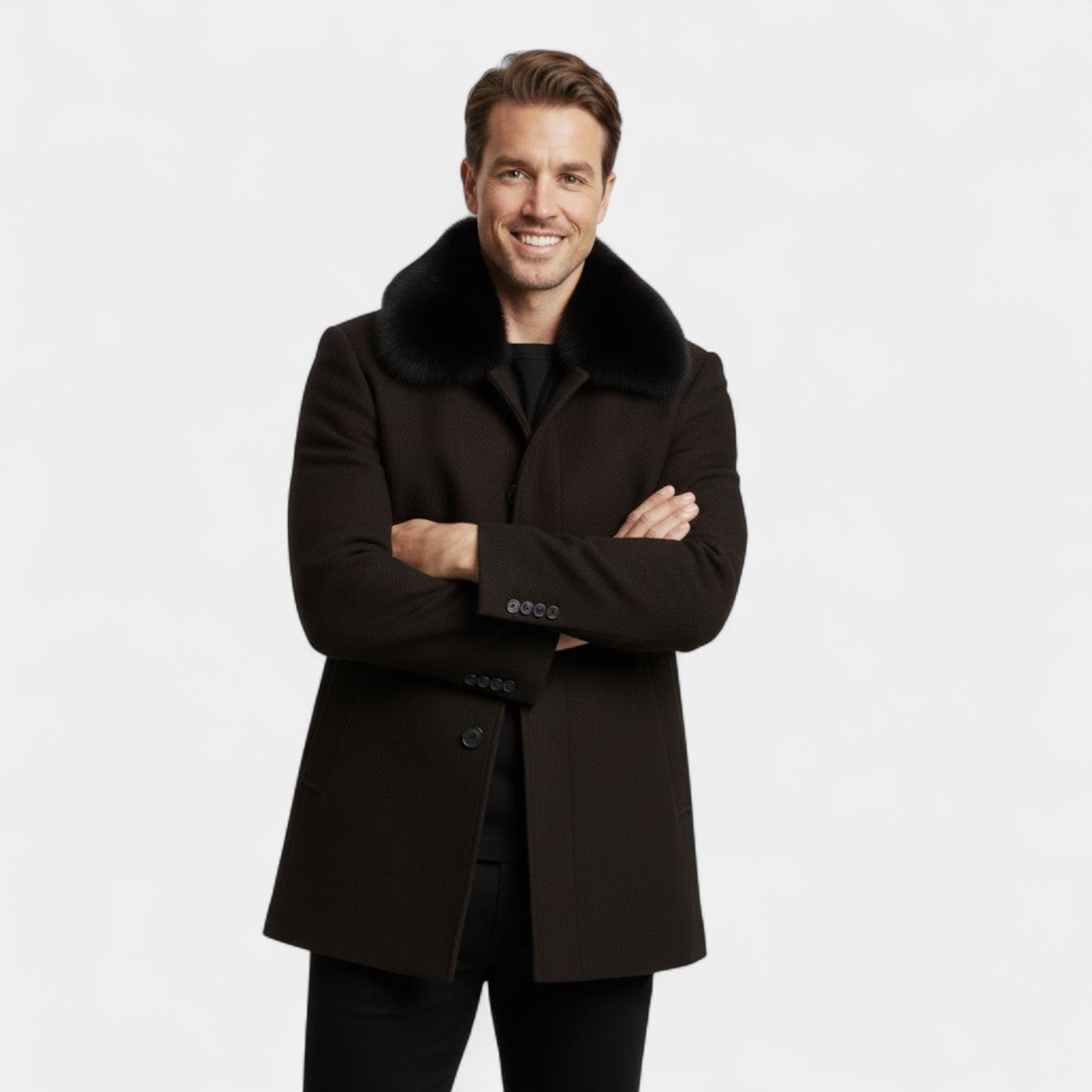 MANTEAU HOMME TRENCH LAINE COL FOURRURE