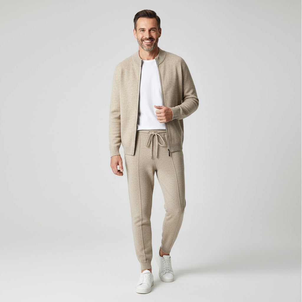 ENSEMBLE HOMME CARDIGAN ZIPPÉ ET PANTALON MAILLE