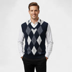 GILET SANS MANCHES HOMME COL V MAILLE À CARREAUX